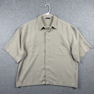 Hobie Shirt Mens Large Beige Knit Rayon Cropped Fit‎ Boxy Button Up Surfer Y2K